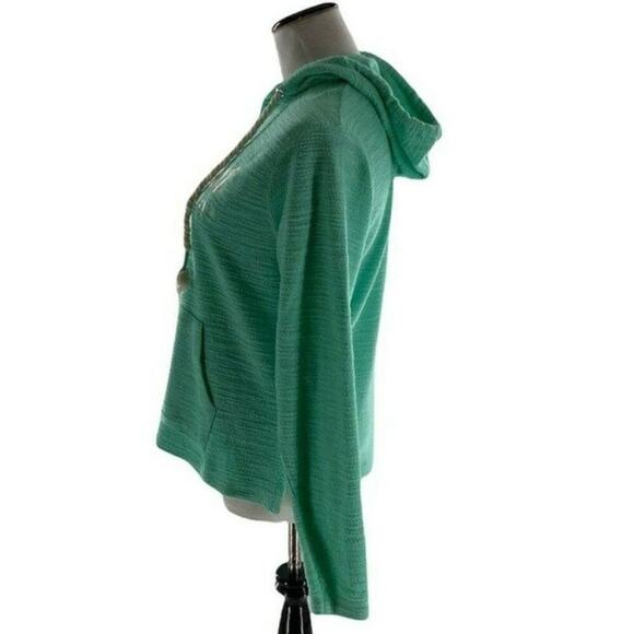 Vintage US Women's Hoodie String Knots Embroidered Beachy Green Sweatshirt Sz S - Picture 2 of 5